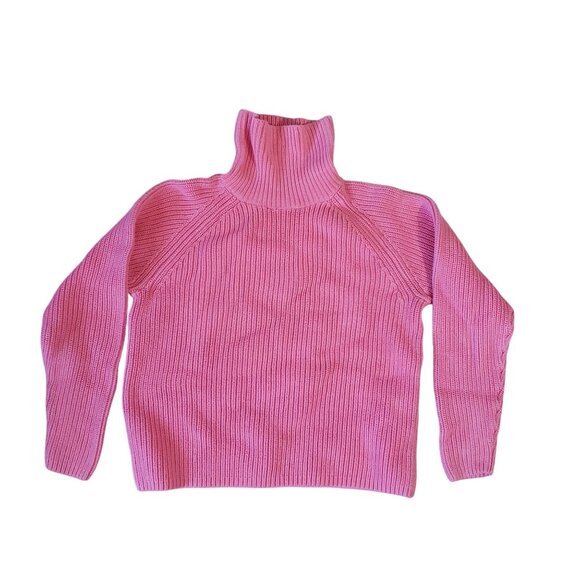 Lands End Womens Pink Ribbed Cotton Turtleneck Sweater Size 6 Preppy Coastal - Picture 1 of 6